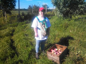 Emma picking apples Owls Landing Farm